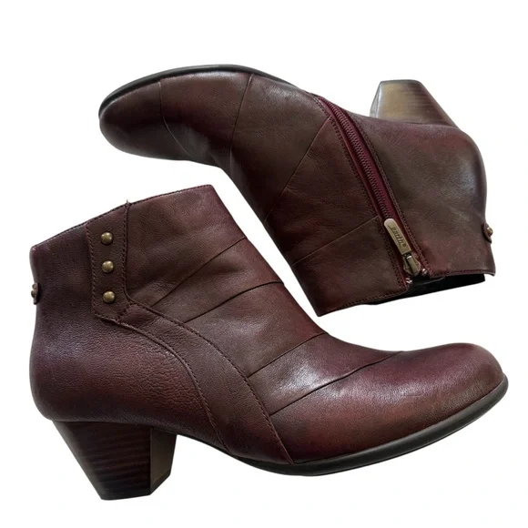 Earth Hope Garnet Leather Zip Up Block Heel Ankle Boots Shoes Women's Size 10 B - Picture 1 of 12